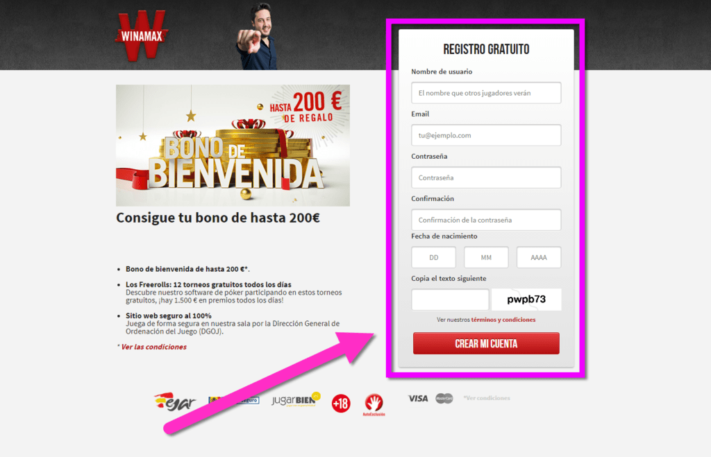 como registrarse en Winamax