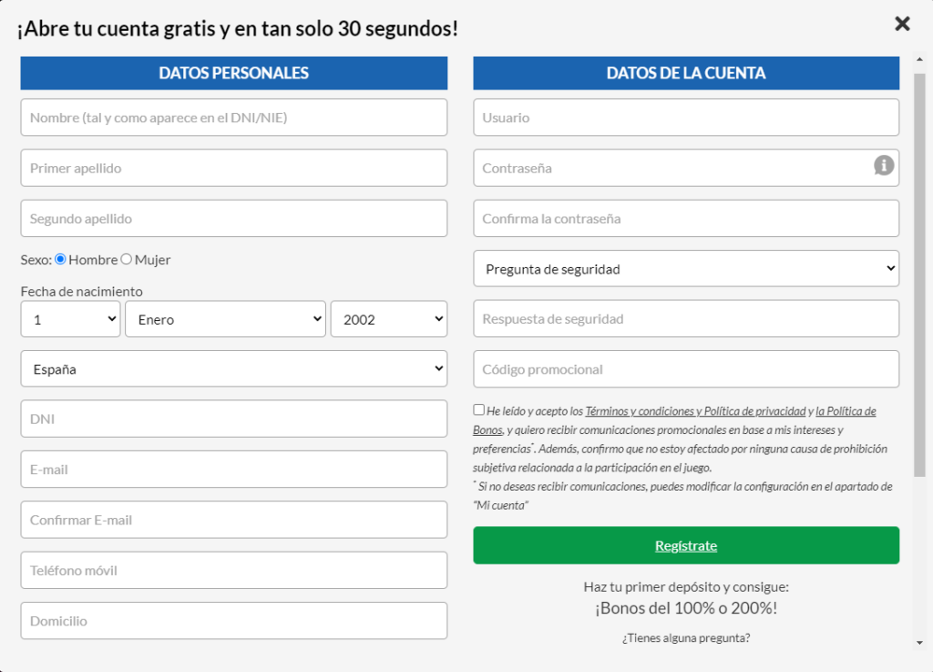 registro en la casa Casino barcelona