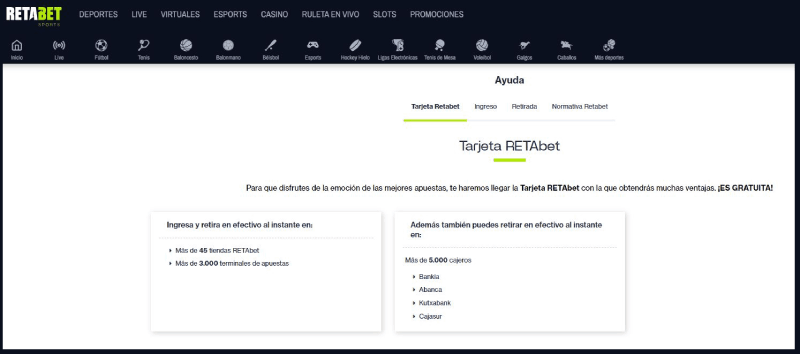 depositar tarjeta retabet